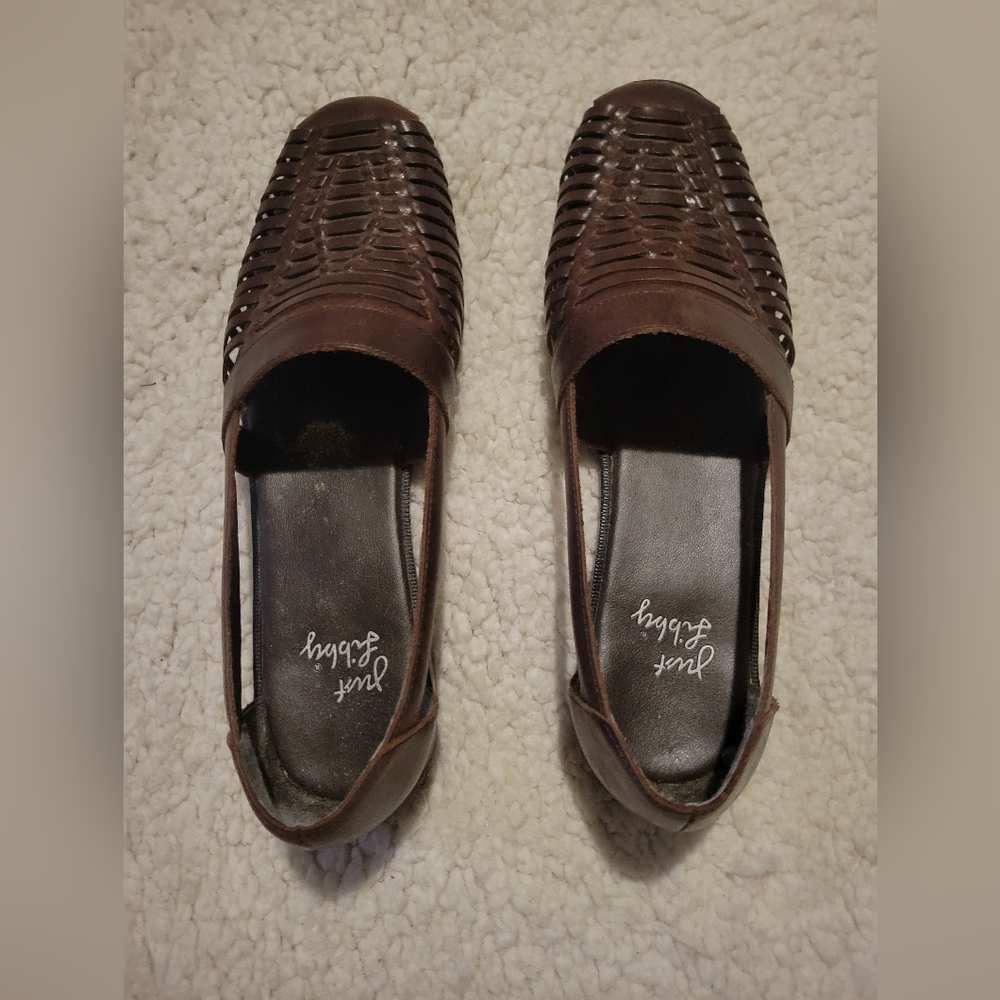 WOMENS JUST LIBBY LEATHER BASKET WOVEN SANDALS BROWN SIZE 10